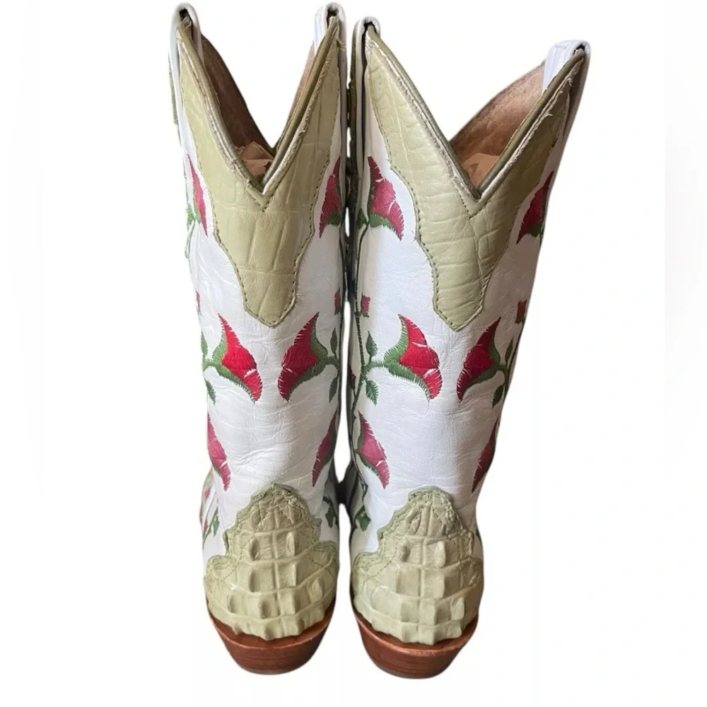 Botas Aguila Real Crocodile Boots Green Floral Leather Women’s Size 4.5